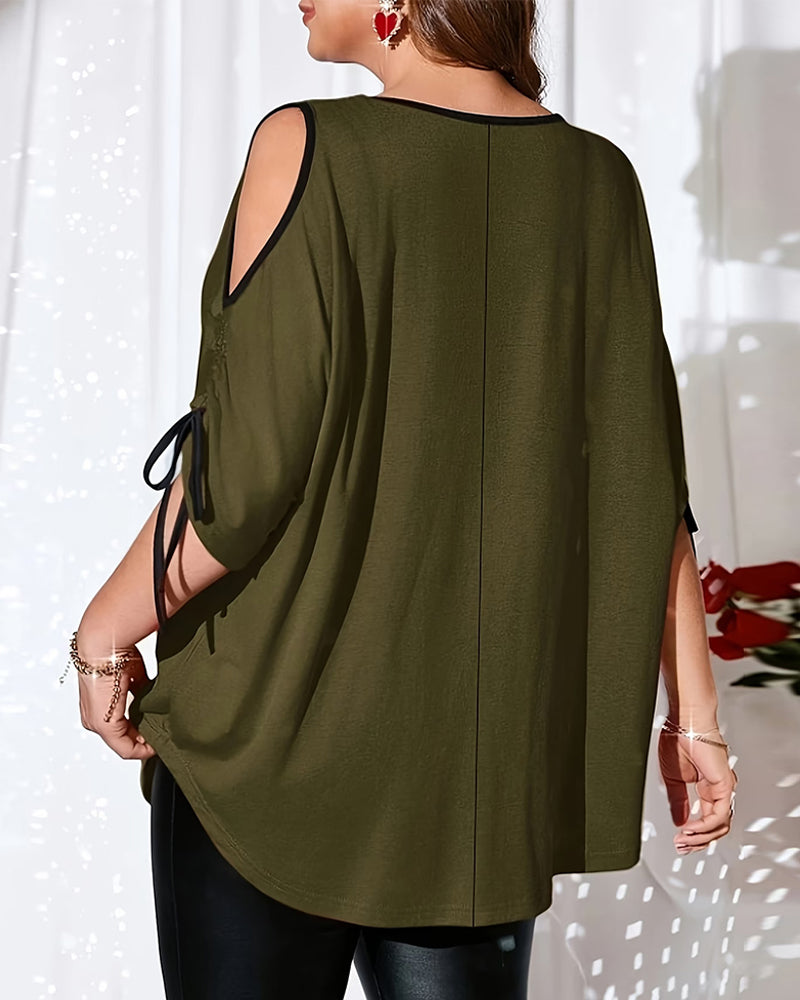T-Shirt Schulterfrei Vertikaler Streifen Patchwork Bindeband