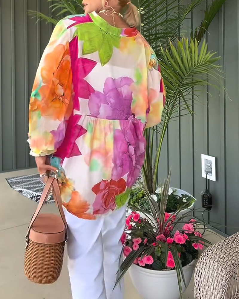 Bluse Ölgemälde-Stil Langarm