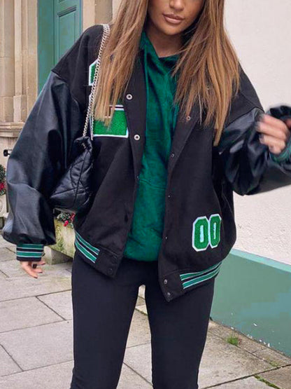 Retro Schwarze Oversize Logo Varsity Jacke