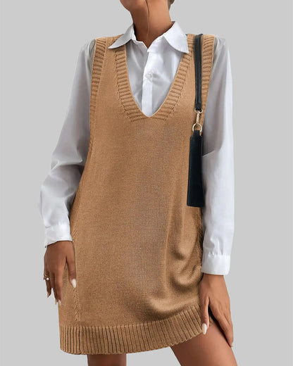 Kleid V-Ausschnitt Ärmellos Pullover Pullover