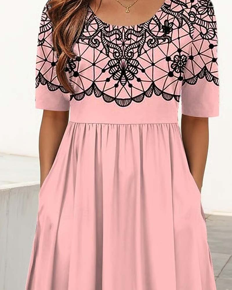 Kleid Rundhalsausschnitt Bedruckt A-Linie