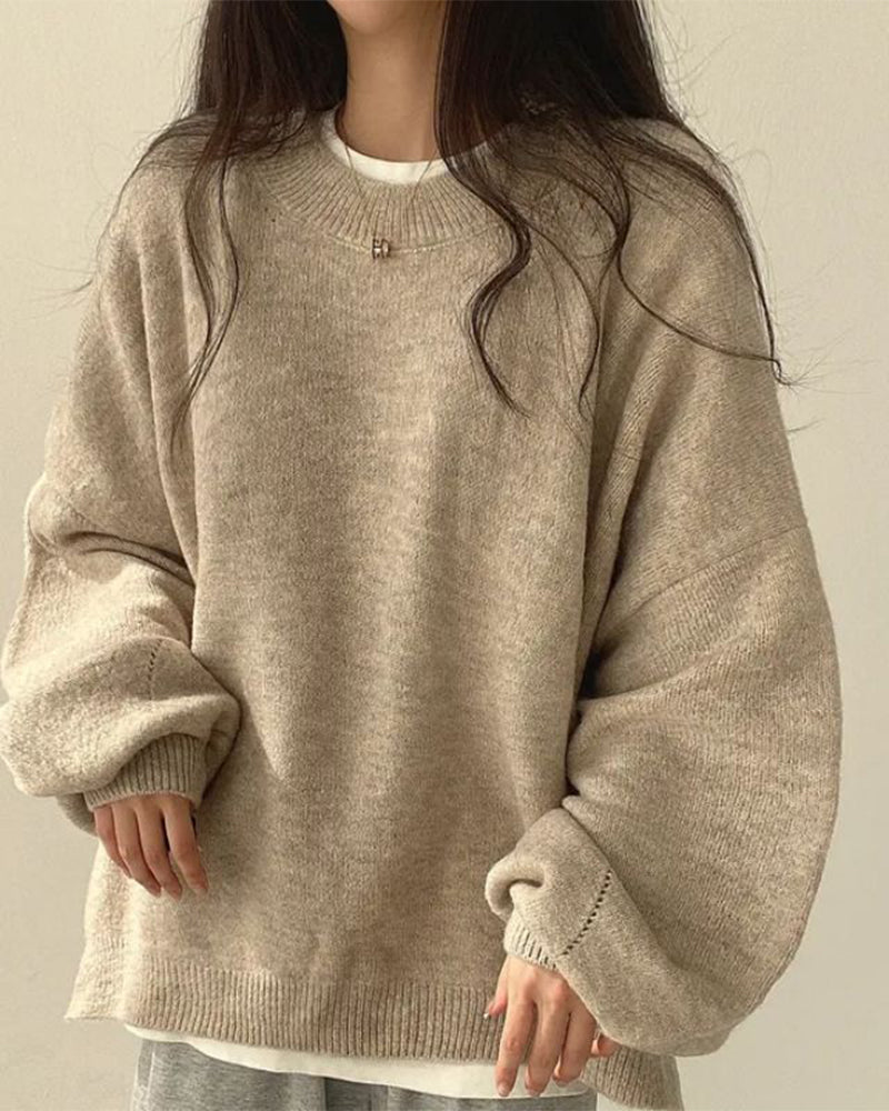 Pullover Rundhals Seite Schlitz