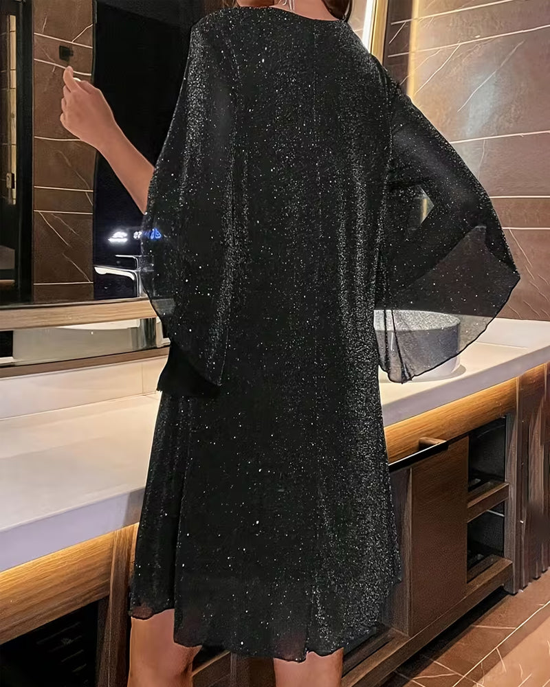 Kleid V-Ausschnitt Feiner Glitzer Modisch