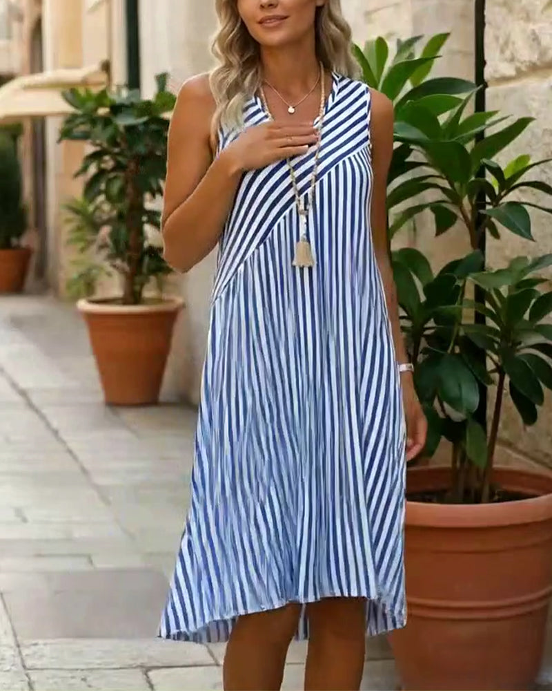 Kleid gestreift V-Ausschnitt ärmellos