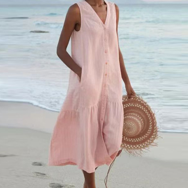 Marie: Elegant pale pink linen dress