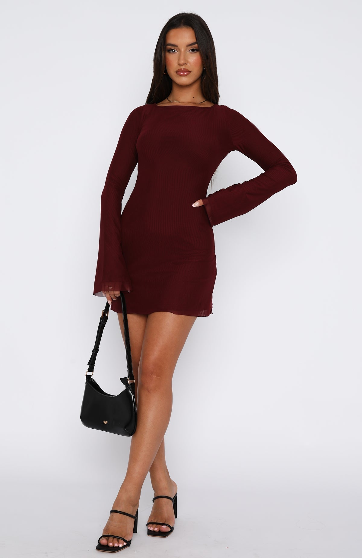 Ariadna long sleeve mini dress wine red
