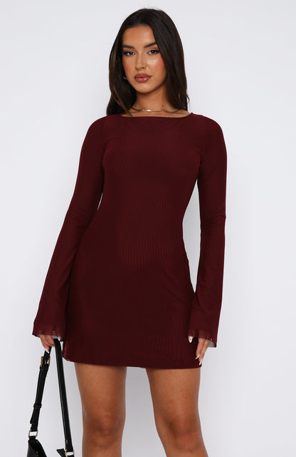 Ariadna long sleeve mini dress wine red