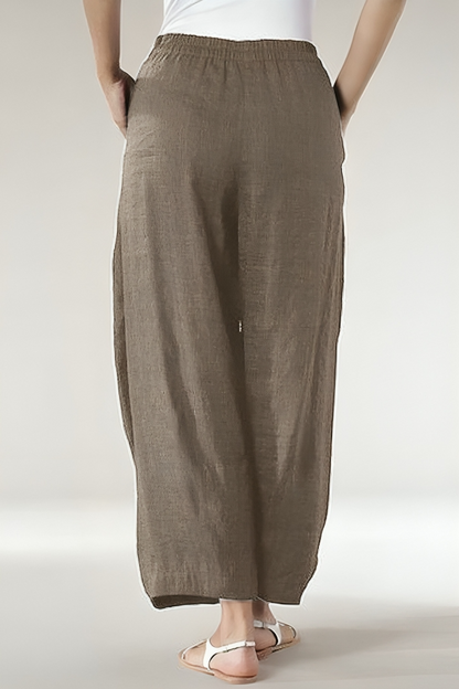 Wide navy blue linen trousers - Anna