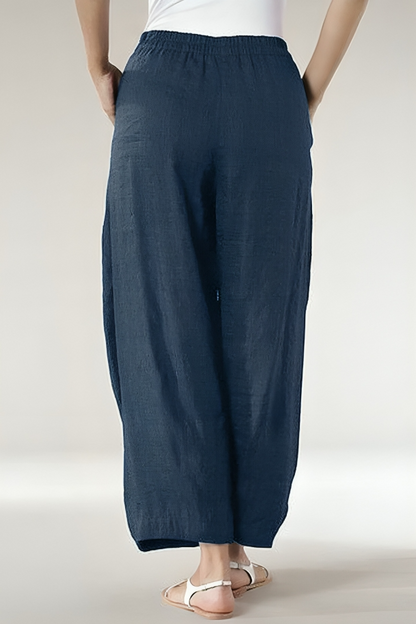 Wide navy blue linen trousers - Anna