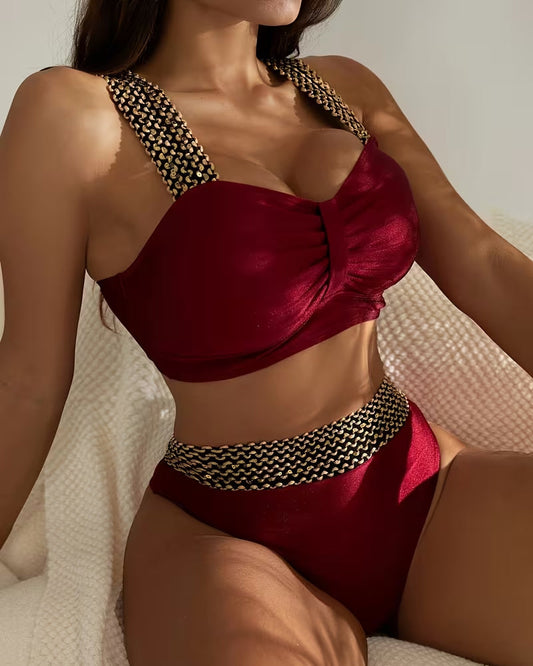 Bikini Unifarben Patchwork Träger