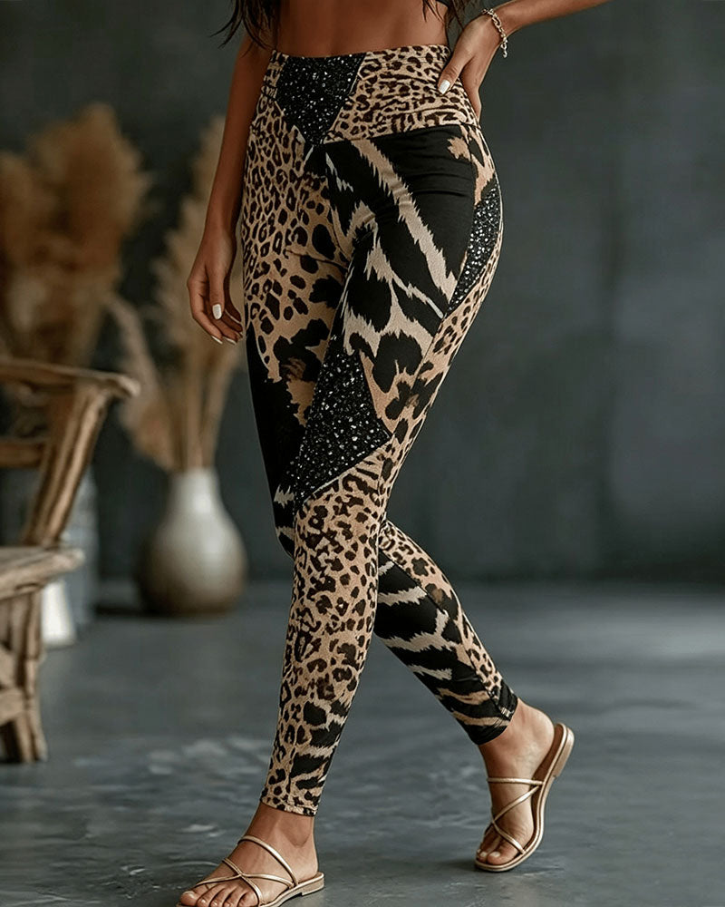Hose Hohe Taille Leopardenmuster Yoga