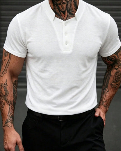 Herren T-Shirt Mandarin-Kragen Knopf Mode