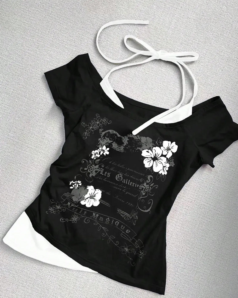 T-Shirt bedruckt Halsschlaufe Kurzarm