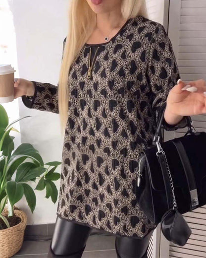 Top mit Herz-Print und Reißverschluss vorne