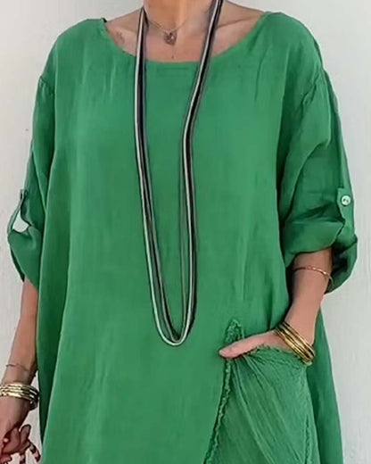 Kleid Rundhals Locker Laterne