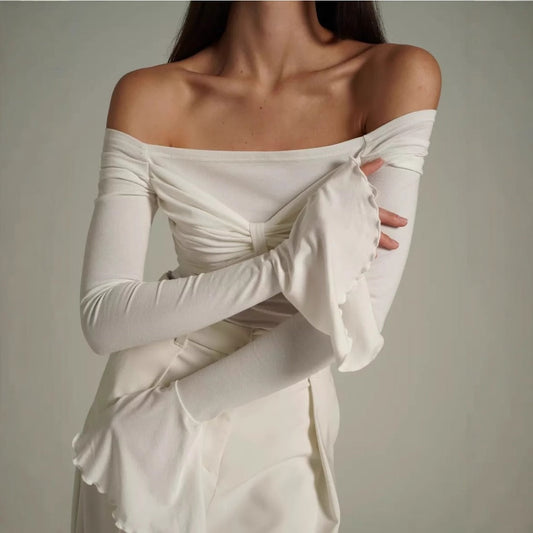 Haut à manches longues et épaules dénudées avec poignets évasés pour femme - Orsola 