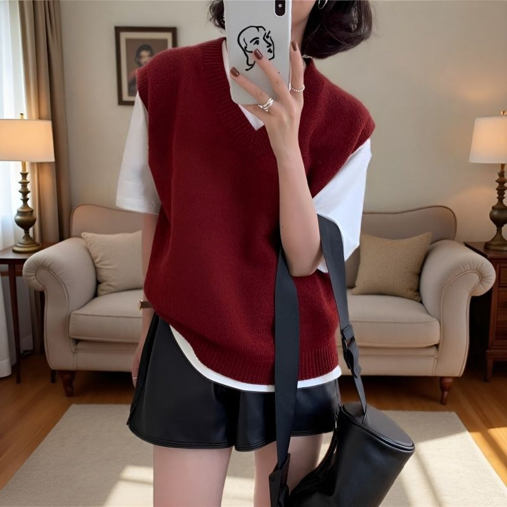 Knit V-Neck Sweater Vest for Women - Rachele