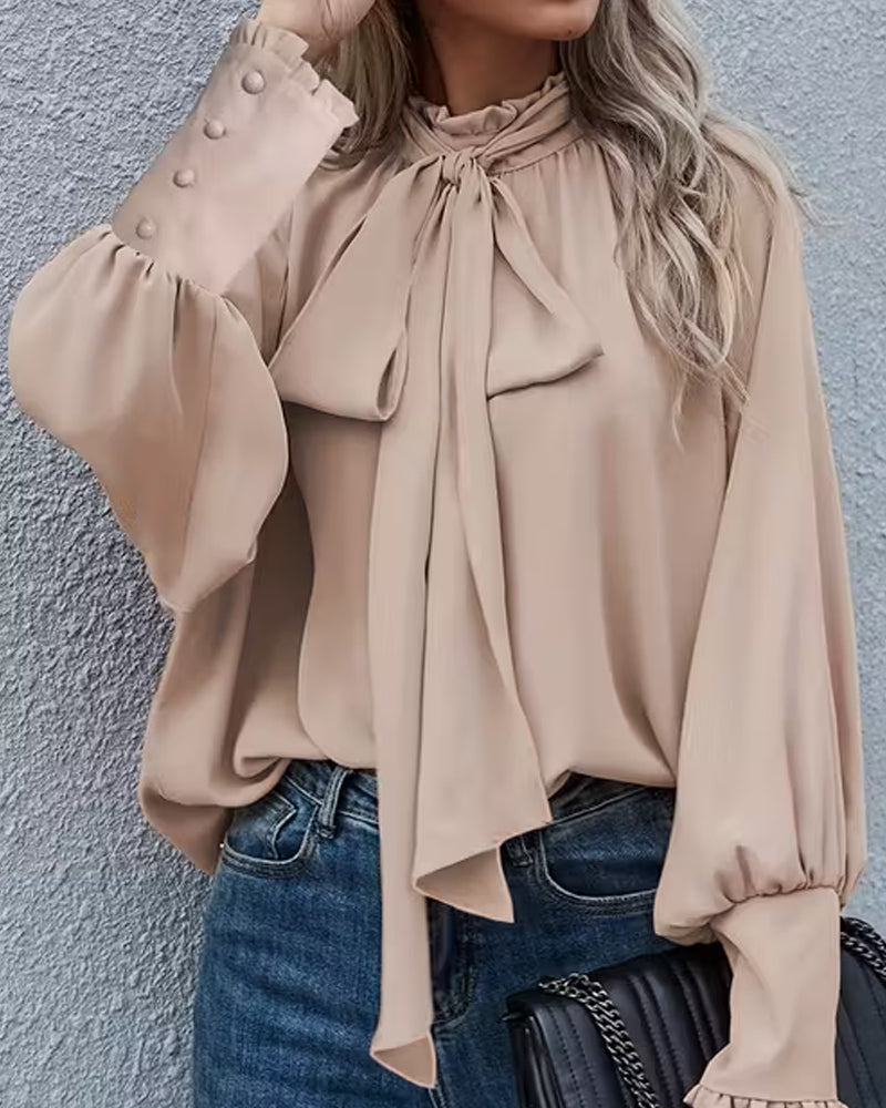 Bluse Elegant Laternenärmel Und Bänder