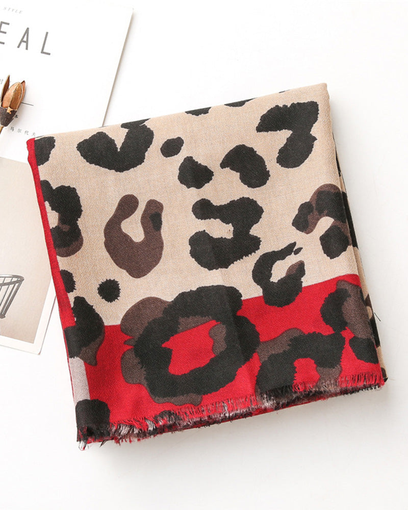 Damen Schal Leopard Patchwork Print Fransen Schal