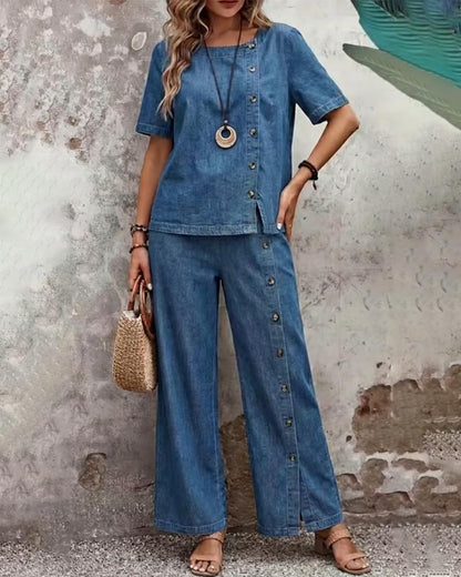 Set Mode Seite Knopf Denim