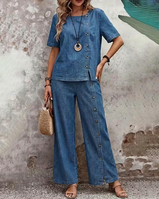 Set Mode Seite Knopf Denim