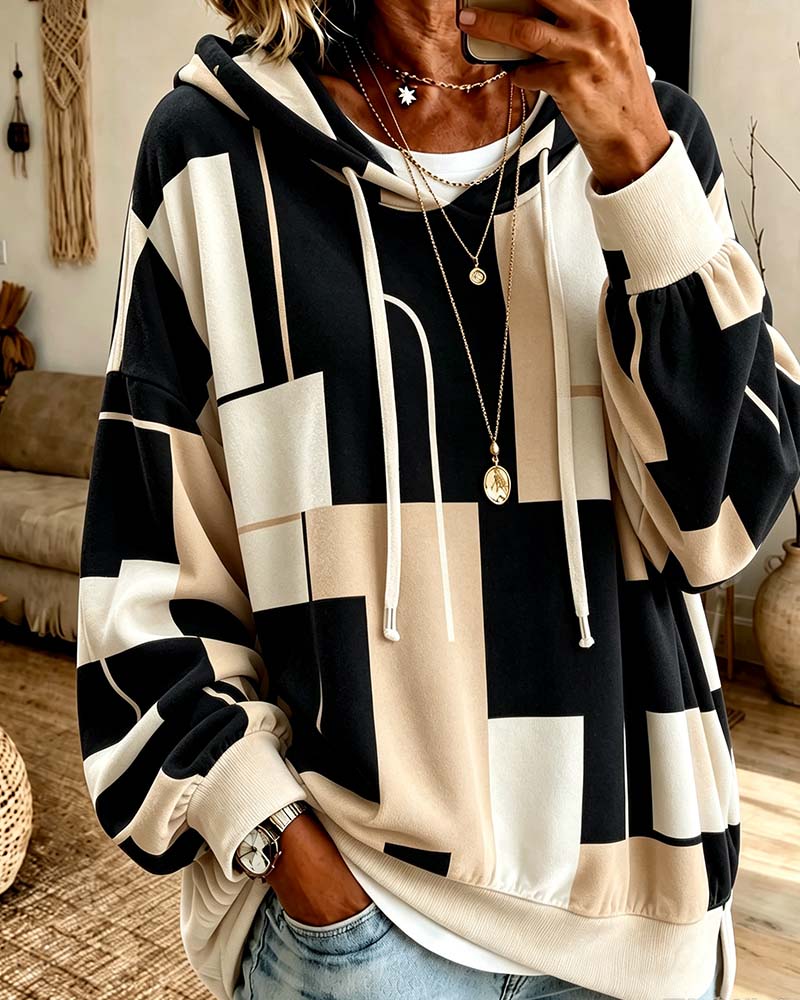 Sweatshirt Geometrischer Print Farbblock Kordelzug
