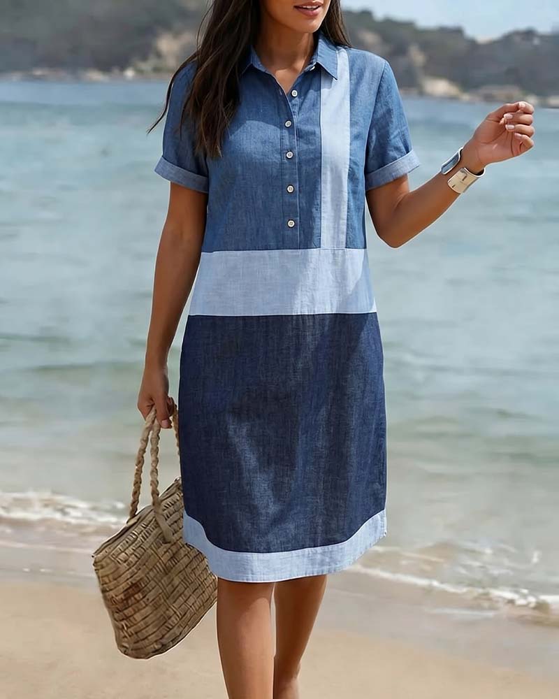 Kleid Kontrastrevers Kurzarm