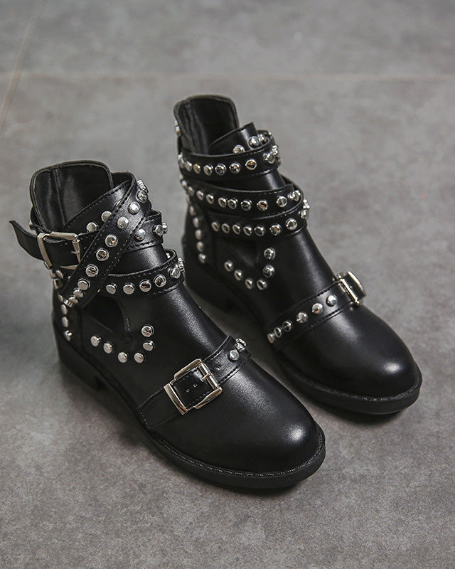 Round toe metal rivet belt buckle Martin boots