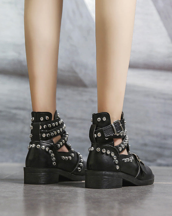 Round toe metal rivet belt buckle Martin boots