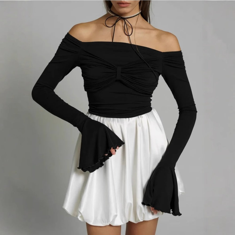 Off Shoulder Long Sleeve Top with Flared Cuffs for Women - Orsola
