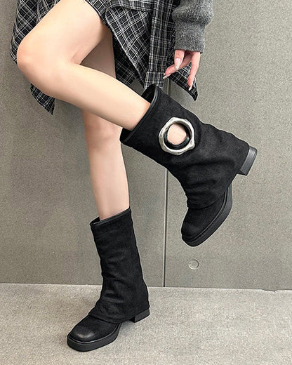 Heeled suede thick-soled side cutouts Martin boots