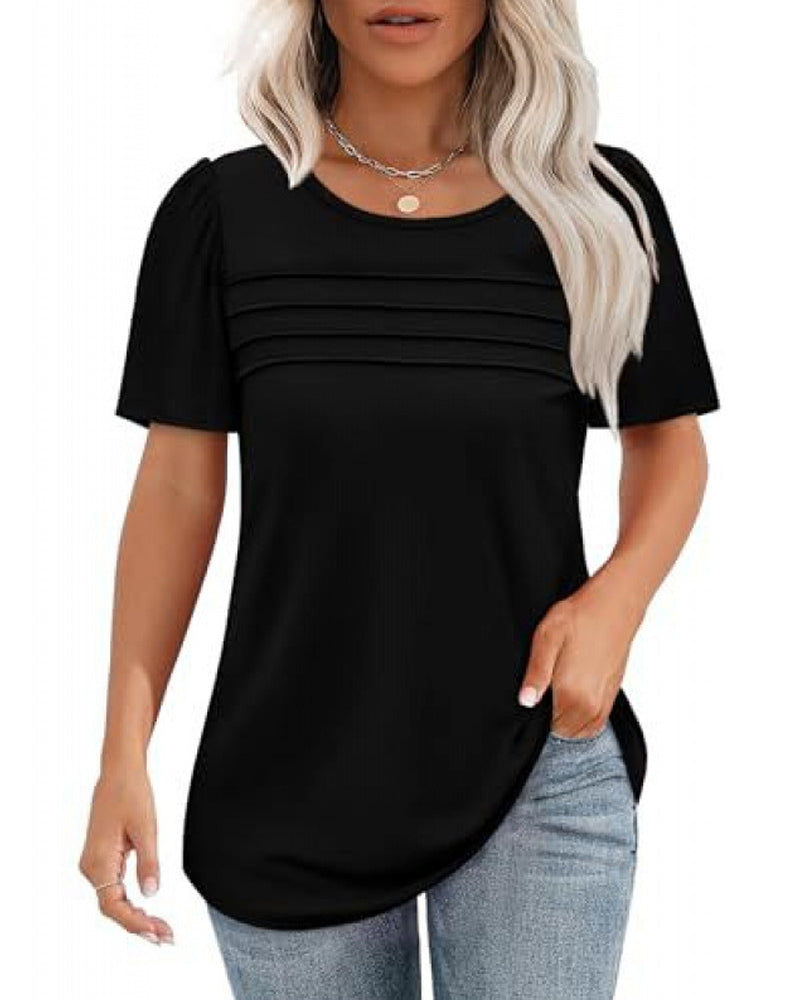 T-Shirt Plissiert Locker Rundhalsausschnitt Kurzarm