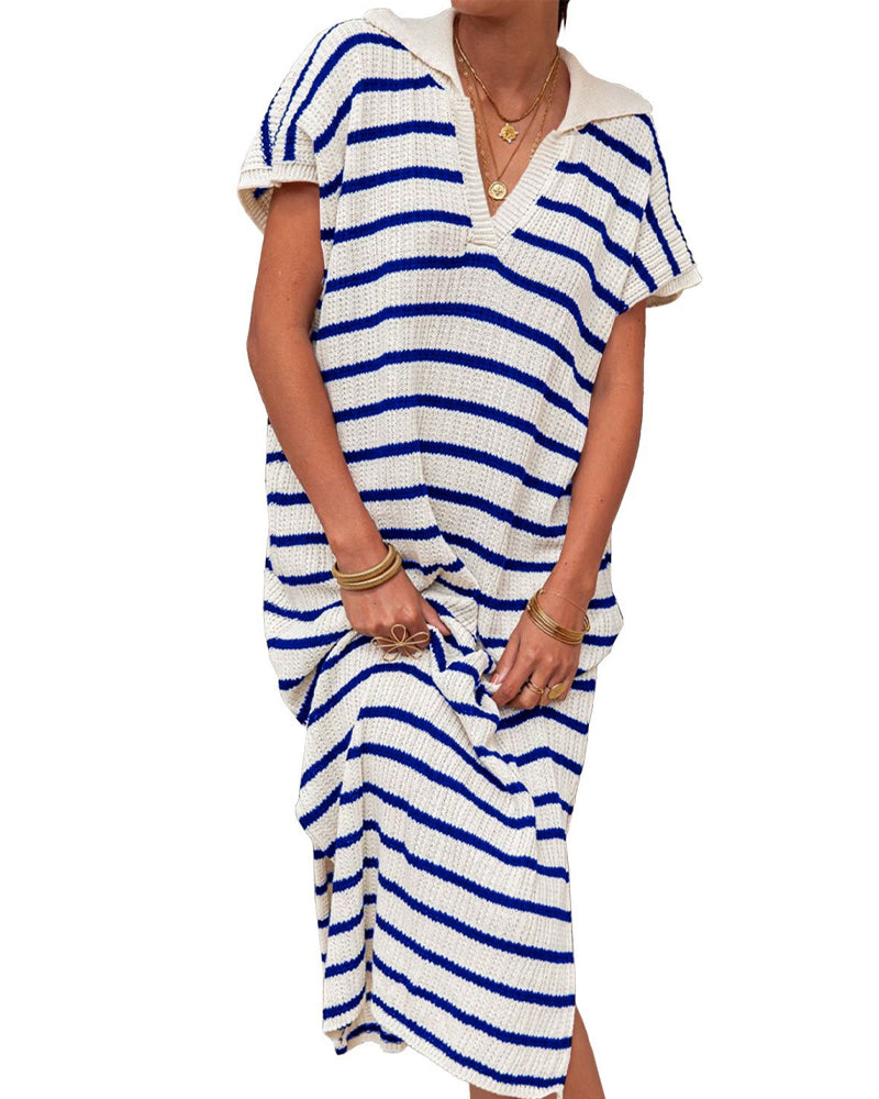 Kleid Gestreift Revers Kurzarm