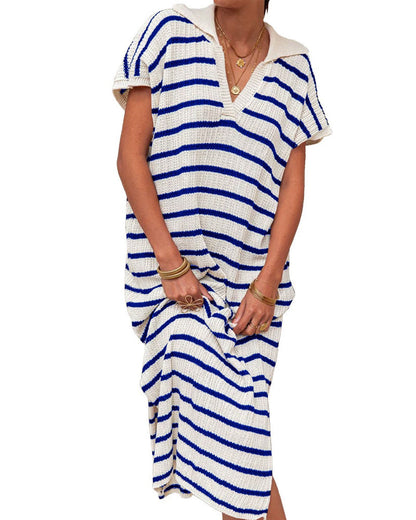 Kleid Gestreift Revers Kurzarm