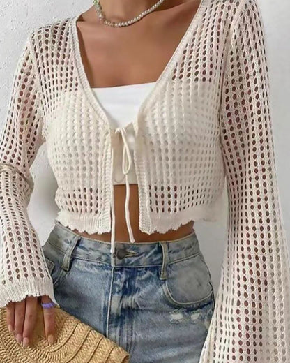 Cardigan Einfach Uni Hohl Aus Strand
