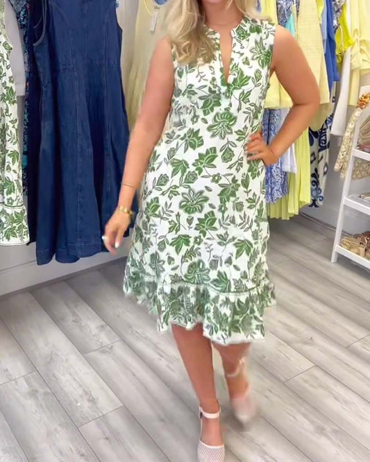 Kleid Ärmellos Blumen V-Ausschnitt