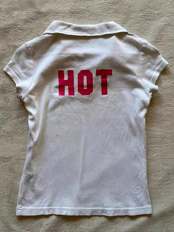 Weißes Vintage Polo mit Kurzärmeln