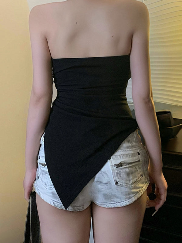 Schwarzes Y2k Hot Diamond Bandeau Top