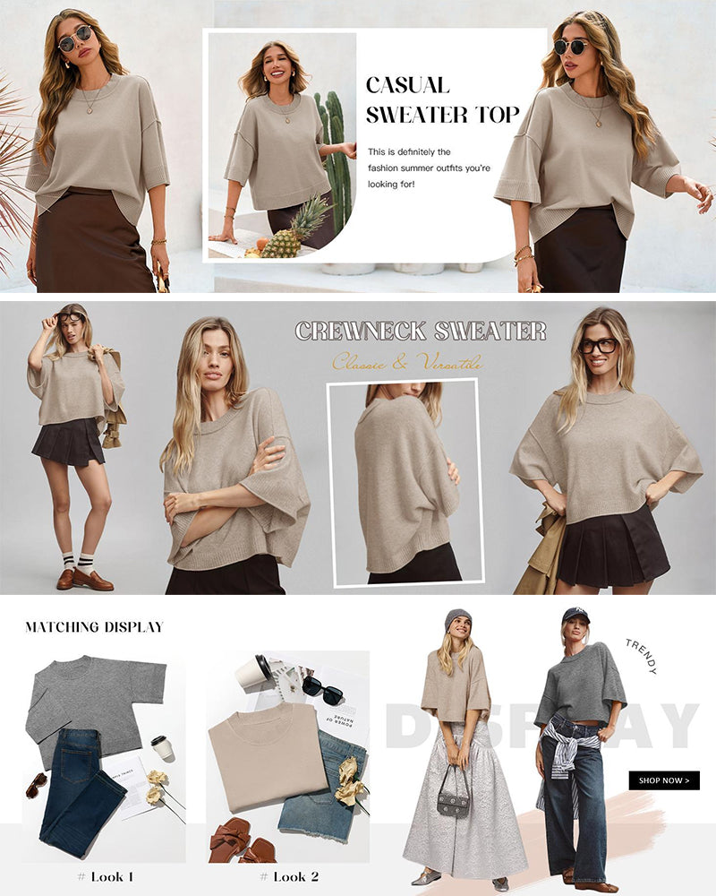 Pullover Einfarbig Loose Fit Lässig Halbarm