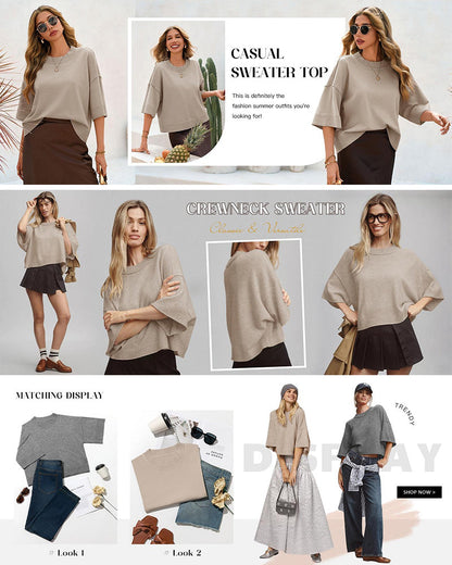 Pullover Einfarbig Loose Fit Lässig Halbarm
