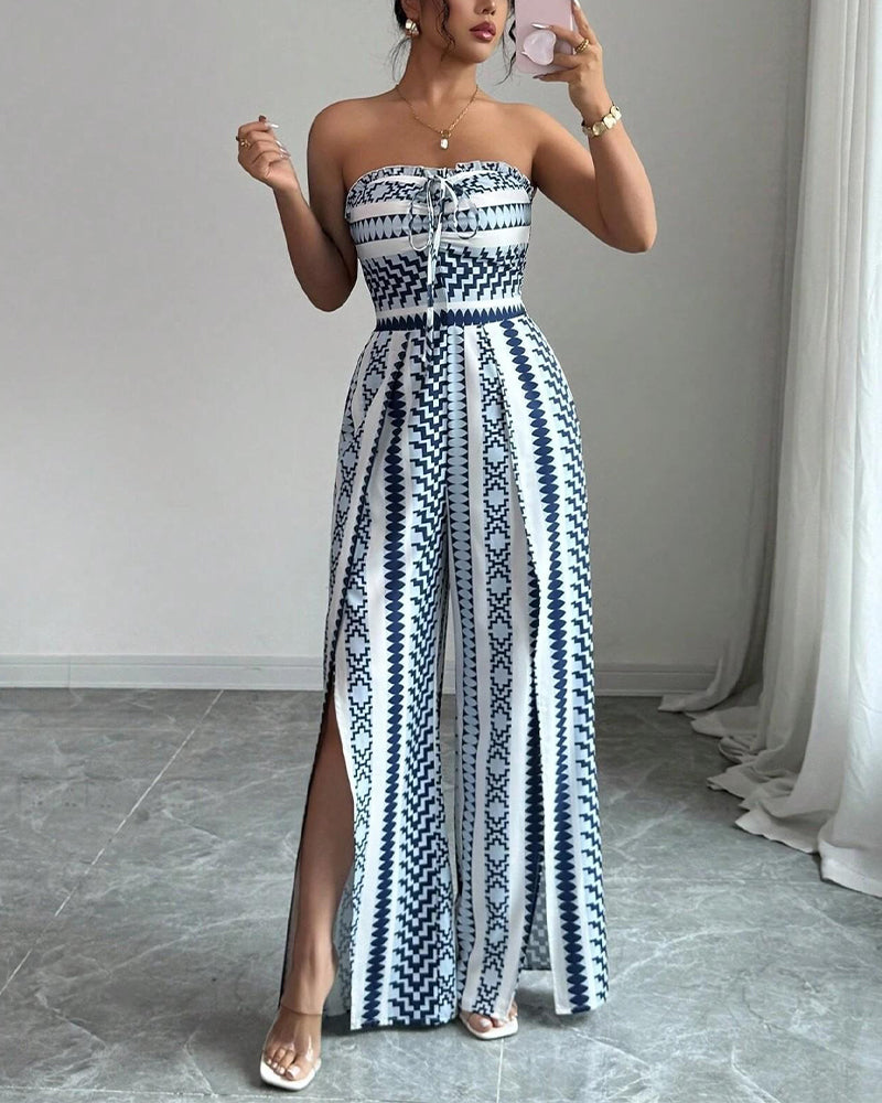 Jumpsuit Geometrisch Bandeau Schlitz Breites Bein