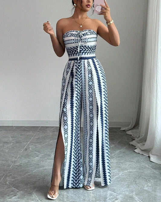 Jumpsuit Geometrisch Bandeau Schlitz Breites Bein