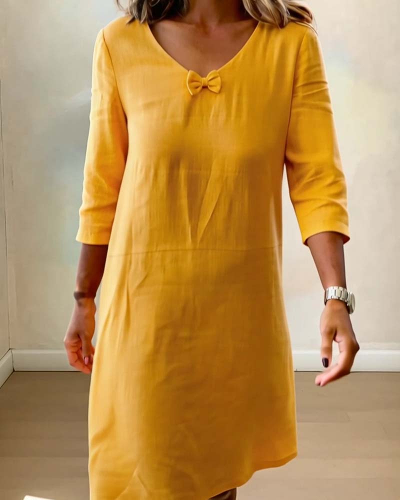 Kleid Schleife V-Ausschnitt Leinen