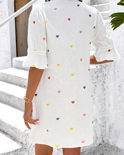 Kleid Buntes Herzprint V-Ausschnitt