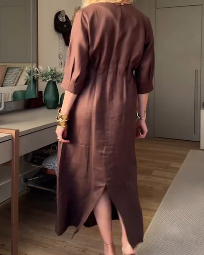 Kleid Casual Halbarm Gefaltet Lang
