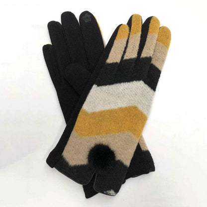 Vintage Gestreifte Warme Handschuhe Gelb