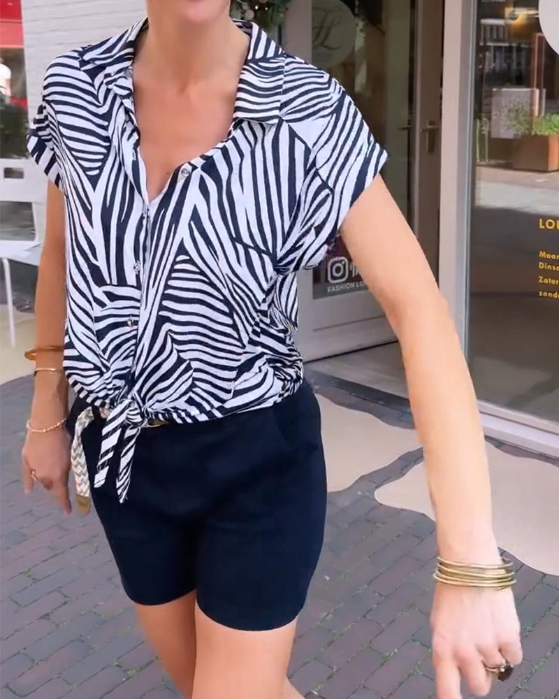 Bluse Zebra Druck Revers Kurzarm
