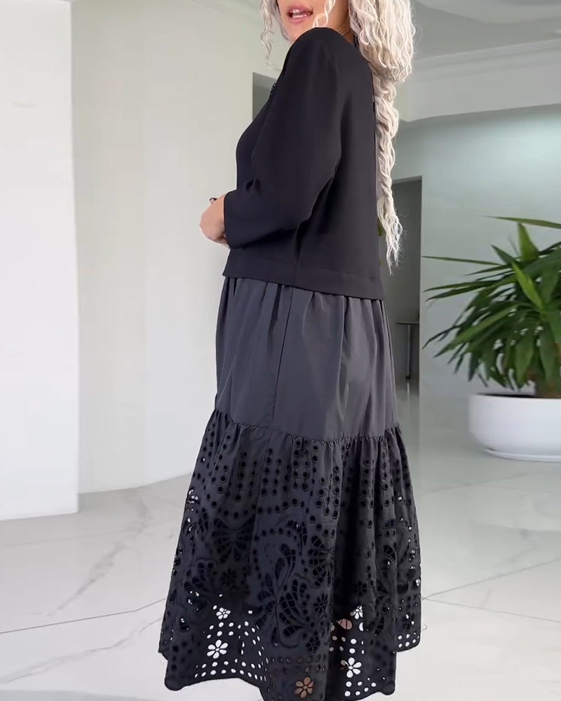 Kleid Ausgeschnitten Geplättet Mode Rund Halsausschnitt