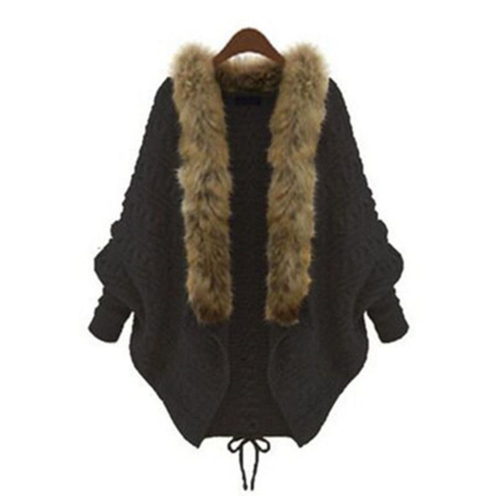 Knit Cardigan with Faux Fur Collar for Women - Silvia