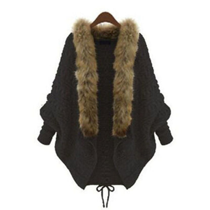 Knit Cardigan with Faux Fur Collar for Women - Silvia